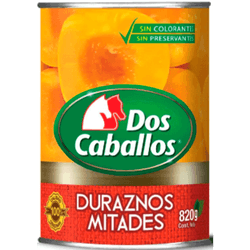 Duraznos en Conserva Dos Caballos Mitades 480 g drenado