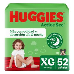 Pañales Huggies Active Sec Talla Xg 52 un.