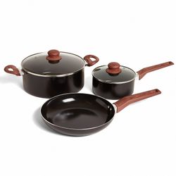 Batería 5 Piezas Cerámica Mango Simil Madera