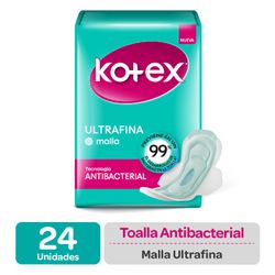 Toallas Higiénicas Kotex Ultrafinas Malla Antibacterial 24 un.