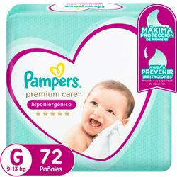Pañales Pampers Premium Care Hipoalergénico Talla G 72 un.