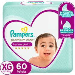 Pañales Pampers Premium Care Hipoalergénico Talla Xg 60 un.