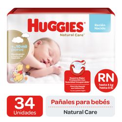 Pañales Huggies Natural Care Talla Rn 34 un.