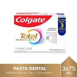 Pack 3 un. Pasta Dental Colgate Total Clean Mint Prevención Activa 75 ml